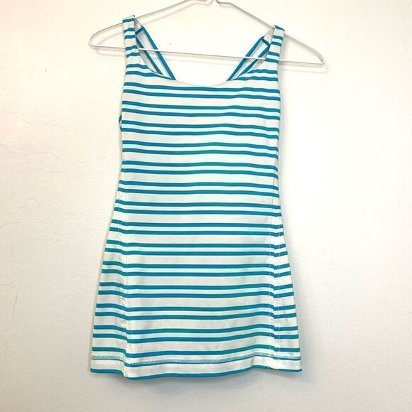 Lululemon Athletica Stripe Free To Be Tank Crossback Blue White Top Size 6 - Picture 1 of 4